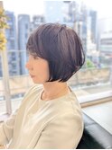 小顔ショートカットボブ　新宿　白髪染め　40代50代60代　前髪有