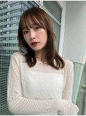 小顔ボブウルフミディ　ワンレンベース　ラテベージュ　小顔