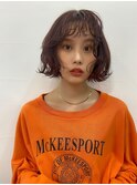 △癖毛風ボブパーマゆるふわパーマ韓国風オレンジブラウン