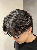 メンズセンターパートニュアンスパーマ韓国ヘアフェザーショー