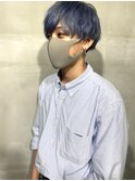 ブルーシルバー×刈り上げマッシュ