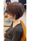 前髪なしショートボブx白髪ぼかしxピンクグレー