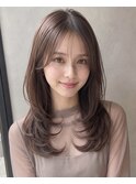黒髪/グレーベージュ/レイヤーロング/前髪パーマ[新宿駅]