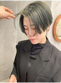 ハンサムショート センターパート グリーン グレージュ