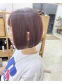 ピンクブラウン×ぱつんと可愛いミニボブ