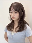 ロングレイヤー/顔まわりカット/ヘアカラー/ナチュラルブラウン