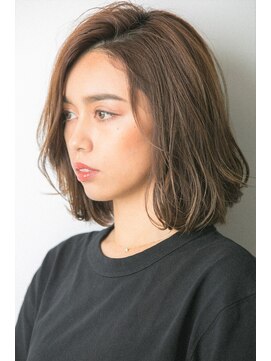 20代30代40代ロブヘア×小顔デジタルパーマ　カール　ベージュ