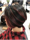 バレイヤージュレッドグラデーションショート  YACHI