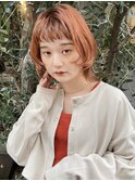 花田/切りっぱなしボブ/美髪/オレンジブラウン/ブリーチ/下北沢