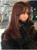 【大久保】ブリーチなしのレッドブラウンカラーと顔まわりカット