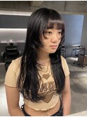 卵型ホワイトグレージュミニウルフデジタルパーマチェリーブラウ
