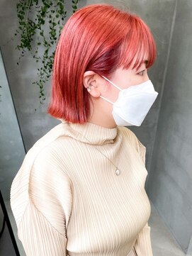 テトヘアー(teto hair) コーラルピンクコーラルオレンジ切りっぱなしボブ