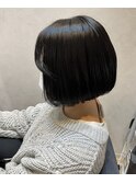 大人可愛い20代30代40代小顔ワンサイドショートボブ丸み前下がり
