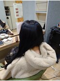 透明感ブリーチなしブルーブラックカラー韓国風艶感ストレート