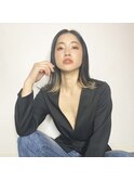【Chill】センターパートインナーカラーピンクベージュボブルフ