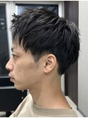 メンズ/アップバング/ツーブロックマッシュ/束感ショート波巻き