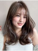 大人可愛いくびれヘアナチュラルカール薄めバング#505f0925