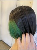 【川瀬】イヤリングカラーグリーン×ボブ