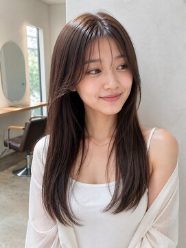 バグズ ヘアデザイン 桔梗が丘店(Baguz HAIR DESIGN) 韓国風艶髪ストレート小顔顔周り透明感ダークグレージュ前髪