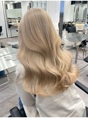韓国ヘア顔周りレイヤーミルクティーベージュグレージュカラー
