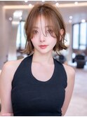ミディアム髪質改善ストレート顔周りレイヤーカット前髪縮毛矯正