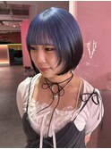 青／ブラック／切りっぱなしボブ／デザインカラー／学割