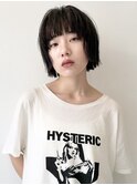ハッシュカットグレージュデザインカラー黒髪ボブウルフ