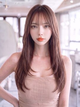 エースハバナ 渋谷(1 HAVANA) ロングレイヤー＊シアーバング＊センターパート＊ピンクブラウン
