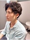 前下がりマッシュショート/メンズパーマ/ツーブロック/かき上げ