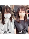 似合わせ小顔前髪顔まわりカットミディアムワンカール