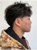 ツーブロック 毛流れパーマ 黒髪ショート ビジネスパーマ