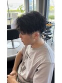 アップバング×波巻きパーマ