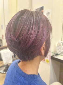 レーブ バイ ファースト 岩切店(reve by first) 白髪ぼかしピンクハイライト×ショートボブ