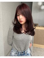 天神美容室&nbsp;【KASUMI天神美容室】カシスレッド×ミディアムレイヤー