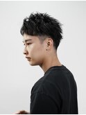 スパイキーショートフェザーパーマアップバング毛流れパーマ