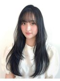 レイヤーロング外国人風アッシュブラック透明感20代30代40代銀座