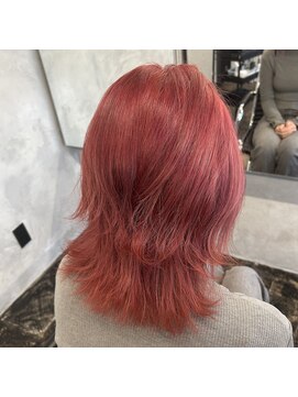 レッドカラー／ミディアムレイヤーカット