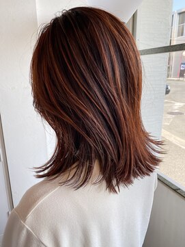 ヘアーエポック(hair epoque) 切りっぱなしセミウェットバレイヤージュオレンジカラー