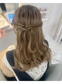 【山田】ハーフアップ　編み込みリボンヘア　リボンヘアアレンジ