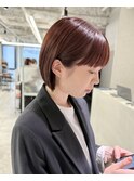 赤髪暖色ボブ丸みボブ大人ボブミニボブ