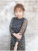 くびれヘア韓国風巻きアプリコットオレンジ夏ハイライトカラー