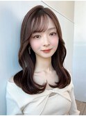 レイヤーカットロング韓国くびれヘアシースルーぱっつん前髪
