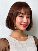 ボブ ひし形ショート シースルーバング ココアブラウン 20代30代