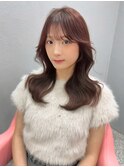 韓国ヘア/前髪あり/顔まわりカット/くびれヘア/ピンクブラウン