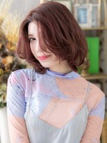 カバーヘア ブリス 大宮西口(COVER HAIR bliss)&nbsp;かきあげバングローズブラウンこなれボブc8大宮20代30代40代