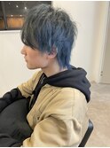 20代30代大人かっこいい透明感インナカラーブルー