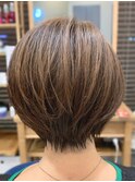 【脱白髪染めハイライト】★ピンクベージュ★ショートボブ