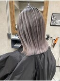 バレイヤージュ、ハイライト、レイヤーロング、グレーベージュ