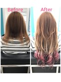 グラデーションエクステ太め50本！毛先赤ピンク☆