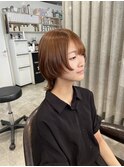 大人美人ショートボブパーマウルフパーマアッシュベージュ